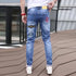 Slim Fit Korean Streetwear Graphical Printed Luxury Hip-Hop Stretch Denim Jeans for Men - Perfect Medium Wash Jeans Outfit